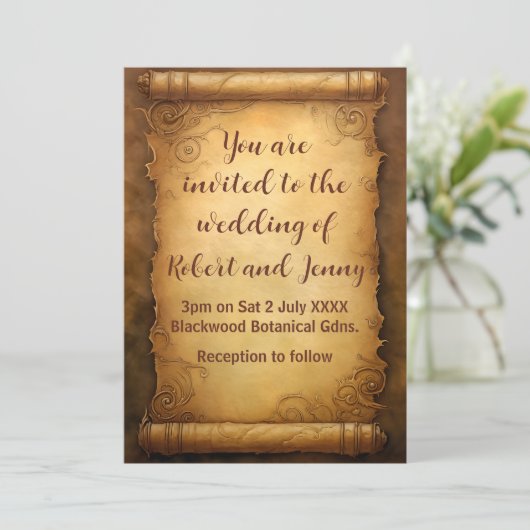 Fantasy Scroll Wedding Einladung (Stehend Vorderseite)