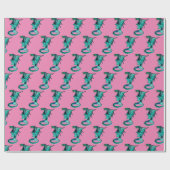Fantasy Sea Blue Dragon Pink Geschenkpapier (Flach)