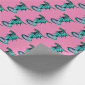 Fantasy Sea Blue Dragon Pink Geschenkpapier (Ecke)