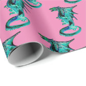 Fantasy Sea Blue Dragon Pink Geschenkpapier (Rolleneckpunkt)