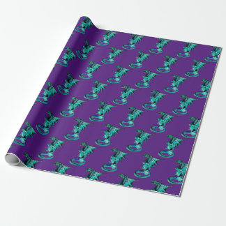 Fantasy Sea Blue Dragon Wrapping Paper Lila Geschenkpapier