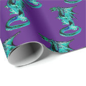Fantasy Sea Blue Dragon Wrapping Paper Lila Geschenkpapier (Rolleneckpunkt)
