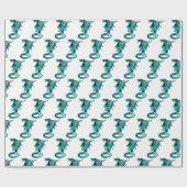 Fantasy Sea Blue Dragon Wrapping Paper White Geschenkpapier (Flach)