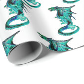 Fantasy Sea Blue Dragon Wrapping Paper White Geschenkpapier (Rolleneckpunkt)