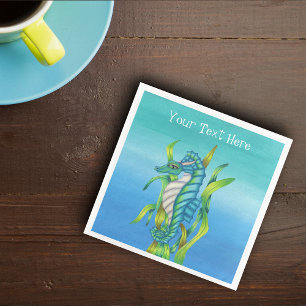 Fantasy Sea Dragon Aqua Blue in Seetang auf Blues Serviette