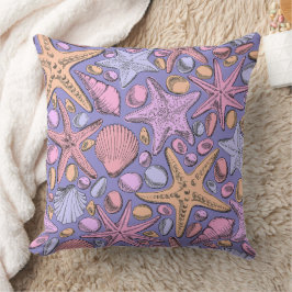 Fantasy Sea Pattern Pillow, Purple Coastal Decor Kissen
