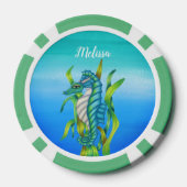 Fantasy Seepferd Aqua Blue Green Seaweed Blues Pokerchips (Rückseite)