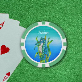Fantasy Seepferd Aqua Blue Green Seaweed Blues Pokerchips