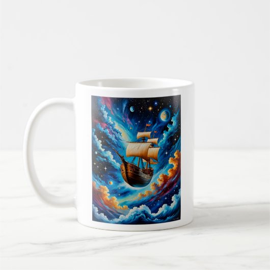 Fantasy Segelschiff im Space T-Shirt Kaffeetasse (Links)