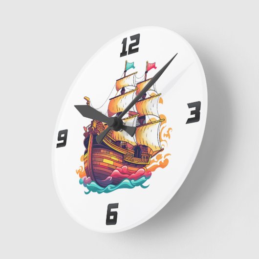 Fantasy Ship Runde Wanduhr (Winkel)