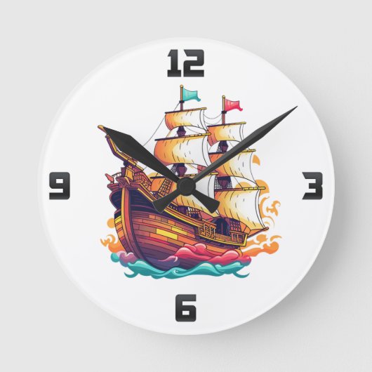 Fantasy Ship Runde Wanduhr (Vorderseite)