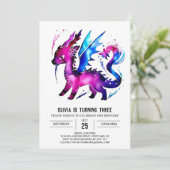 Fantasy Simple Dragon Digital Girl Geburtstag Einladung (Stehend Vorderseite)