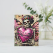 Fantasy Skelett mit Stacheldraht Herz Postkarte (Stehend Vorderseite)
