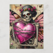 Fantasy Skelett mit Stacheldraht Herz Postkarte (Vorderseite)