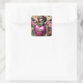 Fantasy Skelett mit Stacheldraht Herz Quadratischer Aufkleber (Tasche)