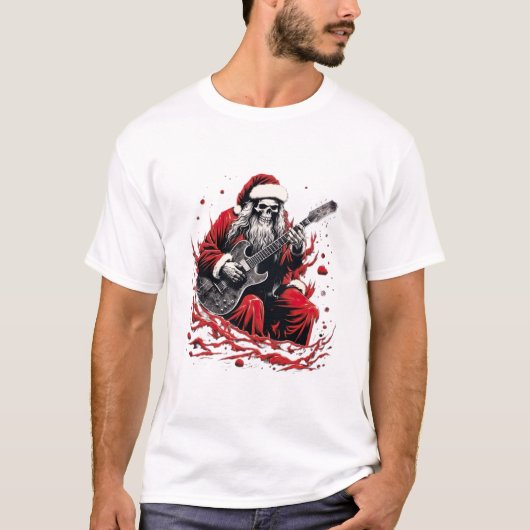 Fantasy Skeletto Santa Gitarre spielen T-Shirt (Vorderseite)