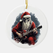 Fantasy Skeletto Santa Playing Gitarre Nacht Keramik Ornament (Vorne)