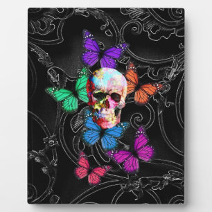 Fantasy skull and colored butterflies fotoplatte