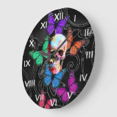 Fantasy skull and colored butterflies große wanduhr (Winkel)