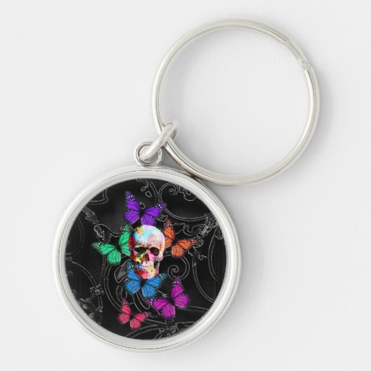 Fantasy skull and colored butterflies schlüsselanhänger (Vorne)