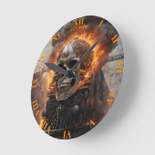 Fantasy Skull Train Flames Wreck Runde Wanduhr (Winkel)