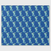 Fantasy Sky Blue Dragon Navy Blue Geschenkpapier (Flach)
