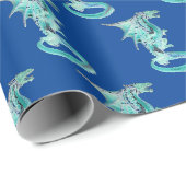 Fantasy Sky Blue Dragon Navy Blue Geschenkpapier (Rolleneckpunkt)
