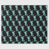 Fantasy Sky Blue Dragon Wrapping Paper Black Geschenkpapier (Flach)