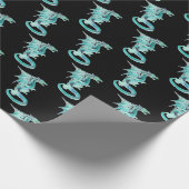 Fantasy Sky Blue Dragon Wrapping Paper Black Geschenkpapier (Ecke)