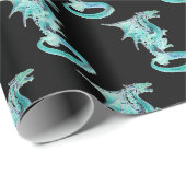 Fantasy Sky Blue Dragon Wrapping Paper Black Geschenkpapier (Rolleneckpunkt)