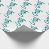 Fantasy Sky Blue Dragon Wrapping Paper White Geschenkpapier (Ecke)