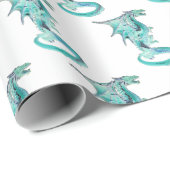 Fantasy Sky Blue Dragon Wrapping Paper White Geschenkpapier (Rolleneckpunkt)