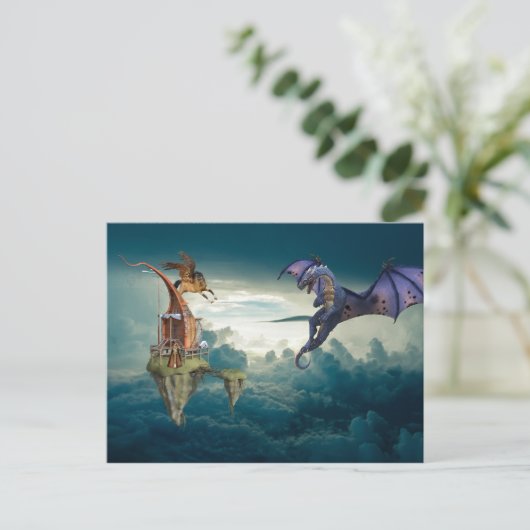Fantasy Sky Dragon Pegasus Postkarte (Stehend Vorderseite)