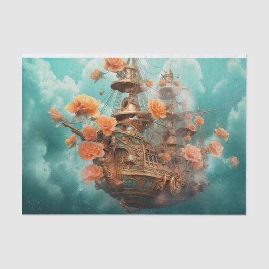 Fantasy Sky Pirate Ship Seidenpapier (Vorderseite)