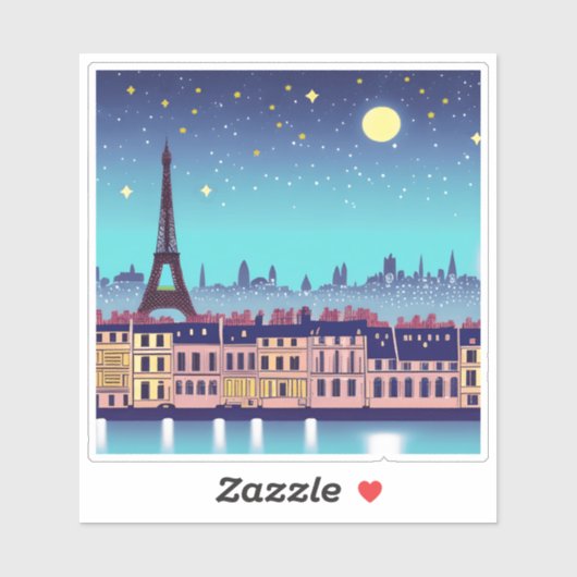 Fantasy Skyline von Paris Unter den Sternen Aufkleber (Blatt)