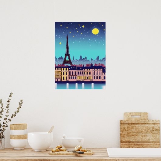 Fantasy Skyline von Paris Unter den Sternen Poster (Küche)