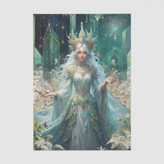 Fantasy-Smaragd-Königinnen des Waldes-Decoupage Seidenpapier (Vorderseite)