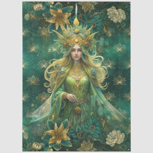 Fantasy Smaragd-Wald-Königin-Decoupage Seidenpapier (Vorderseite)