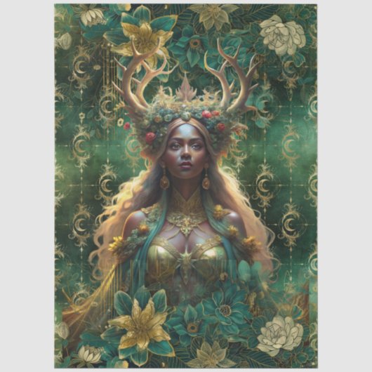 Fantasy Smaragd-Wald-Königin-Decoupage Seidenpapier (Vorderseite)