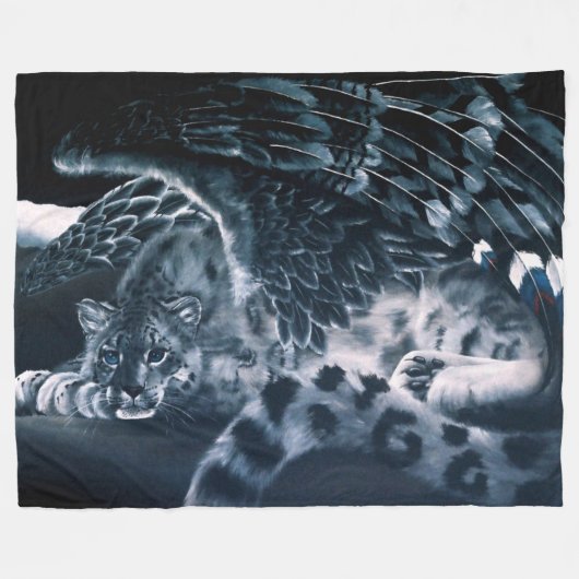 Fantasy Snow Leopard Wings Fleecedecke (Vorderseite (Horizontal))