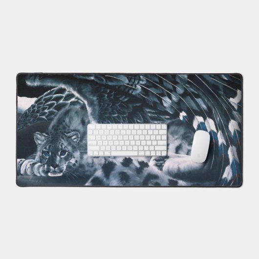 Fantasy Snow Leopard Wings Schreibtischunterlage (Tastatur & Maus)