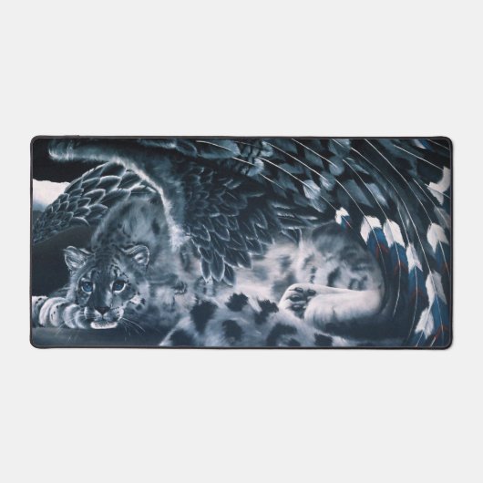 Fantasy Snow Leopard Wings Schreibtischunterlage (Vorderseite)