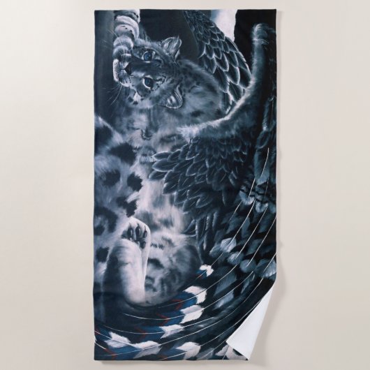 Fantasy Snow Leopard Wings Strandtuch (Vorderseite)