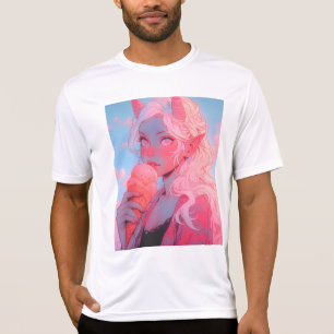 Fantasy Soft Pink Ice Cream Anime Girl T-Shirt