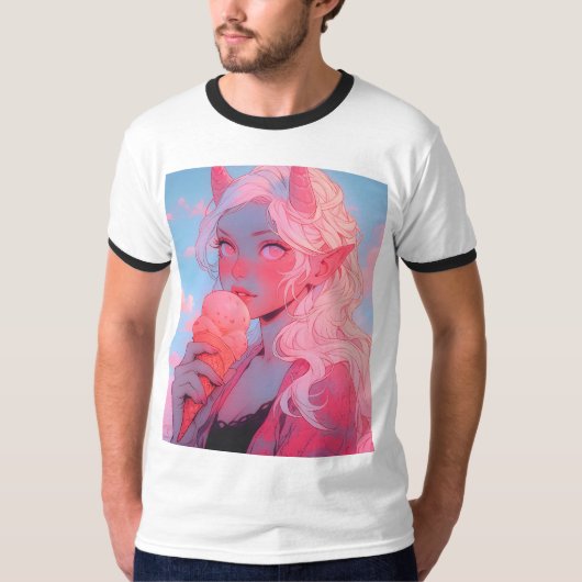 Fantasy Soft Pink Ice Cream Anime Girl T-Shirt (Vorderseite)