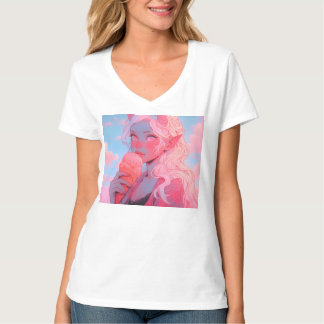 Fantasy Soft Pink Ice Cream Anime Girl T-Shirt