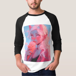 Fantasy Soft Pink Ice Cream Anime Girl T-Shirt