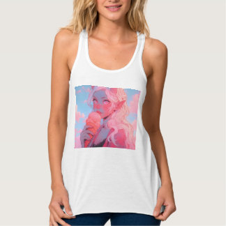 Fantasy Soft Pink Ice Cream Anime Girl Tank Top