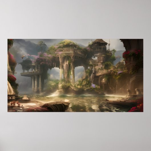 Fantasy Sommerferienort mit See Poster (Vorne)