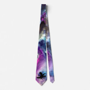 Fantasy Space Nebula Dragon Pink Blue Neck Tie Krawatte